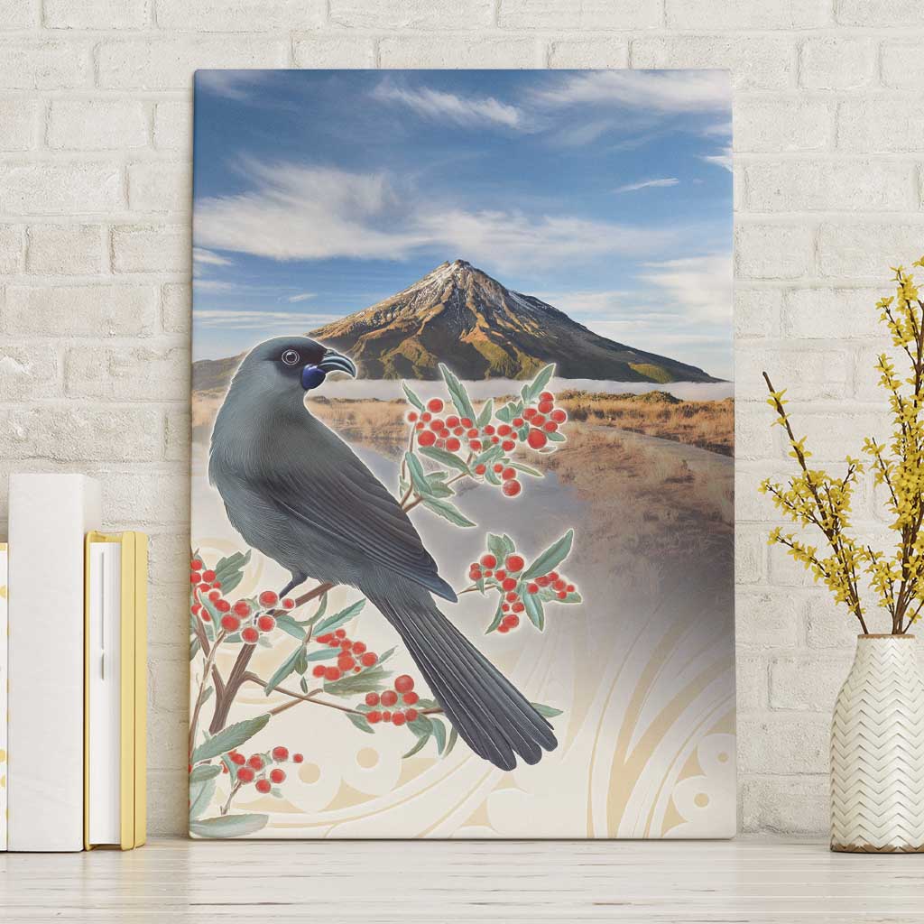 New Zealand Mount Taranaki Landscape Canvas Wall Art Kokako Bird Polynesian Style LT05 Without Frame Blue - Polynesian Pride