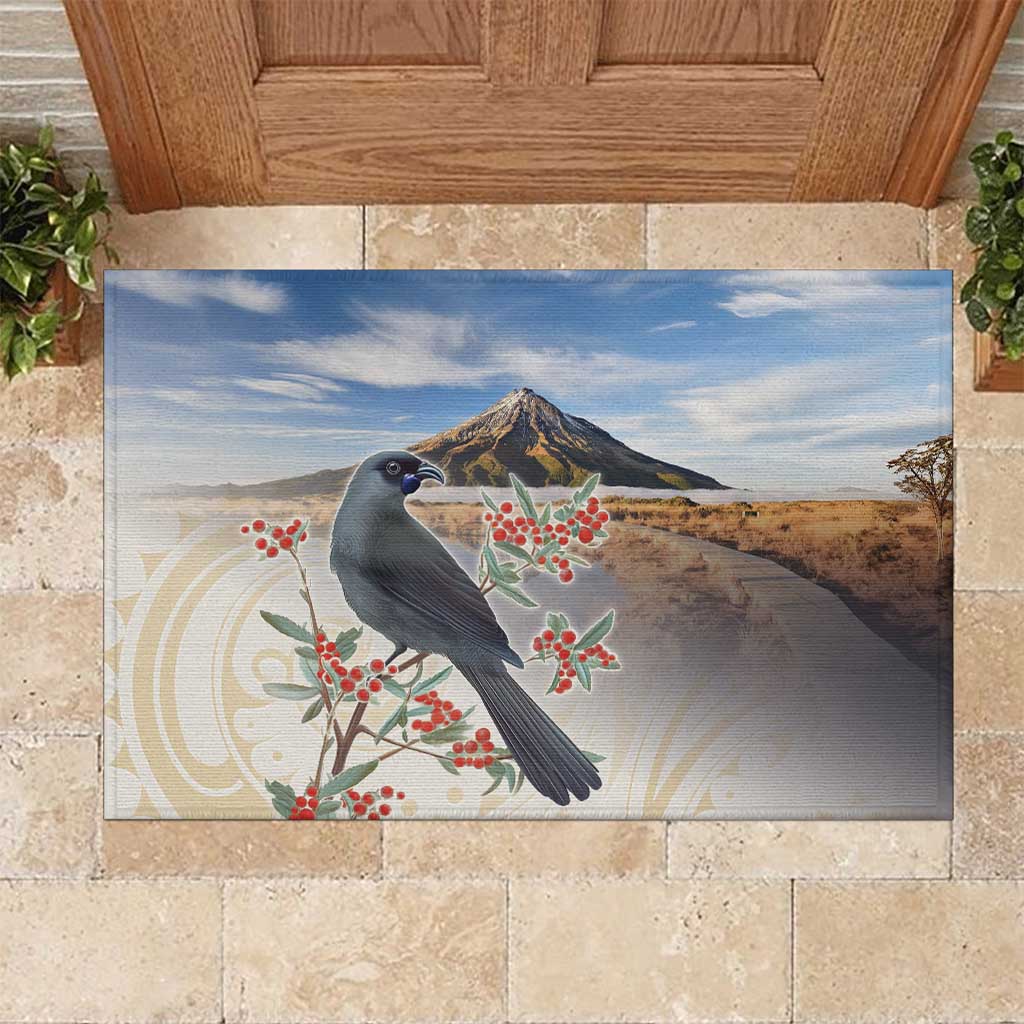 New Zealand Mount Taranaki Landscape Rubber Doormat Kokako Bird Polynesian Style LT05 Blue - Polynesian Pride