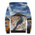 New Zealand Mount Taranaki Landscape Sherpa Hoodie Kokako Bird Polynesian Style