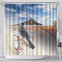 New Zealand Mount Taranaki Landscape Shower Curtain Kokako Bird Polynesian Style LT05 - Polynesian Pride