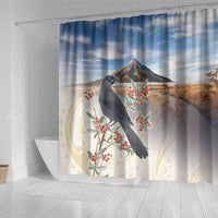New Zealand Mount Taranaki Landscape Shower Curtain Kokako Bird Polynesian Style LT05 - Polynesian Pride