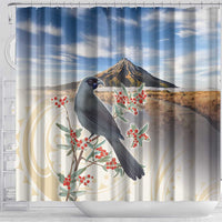 New Zealand Mount Taranaki Landscape Shower Curtain Kokako Bird Polynesian Style LT05 - Polynesian Pride