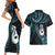 New Zealand Aotearoa Couples Matching Short Sleeve Bodycon Dress and Hawaiian Shirt Maori Manaia Paua Shell Glitter Turquoise