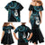 New Zealand Aotearoa Family Matching Mermaid Dress and Hawaiian Shirt Maori Manaia Paua Shell Glitter Turquoise