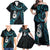 New Zealand Aotearoa Family Matching Off Shoulder Maxi Dress and Hawaiian Shirt Maori Manaia Paua Shell Glitter Turquoise