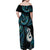 New Zealand Aotearoa Family Matching Off Shoulder Maxi Dress and Hawaiian Shirt Maori Manaia Paua Shell Glitter Turquoise