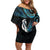 New Zealand Aotearoa Family Matching Off Shoulder Short Dress and Hawaiian Shirt Maori Manaia Paua Shell Glitter Turquoise