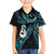 New Zealand Aotearoa Family Matching Off Shoulder Short Dress and Hawaiian Shirt Maori Manaia Paua Shell Glitter Turquoise