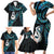 New Zealand Aotearoa Family Matching Short Sleeve Bodycon Dress and Hawaiian Shirt Maori Manaia Paua Shell Glitter Turquoise