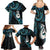 New Zealand Aotearoa Family Matching Summer Maxi Dress and Hawaiian Shirt Maori Manaia Paua Shell Glitter Turquoise