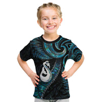 New Zealand Aotearoa Kid T Shirt Maori Manaia Paua Shell Glitter Turquoise LT05 Turquoise - Polynesian Pride