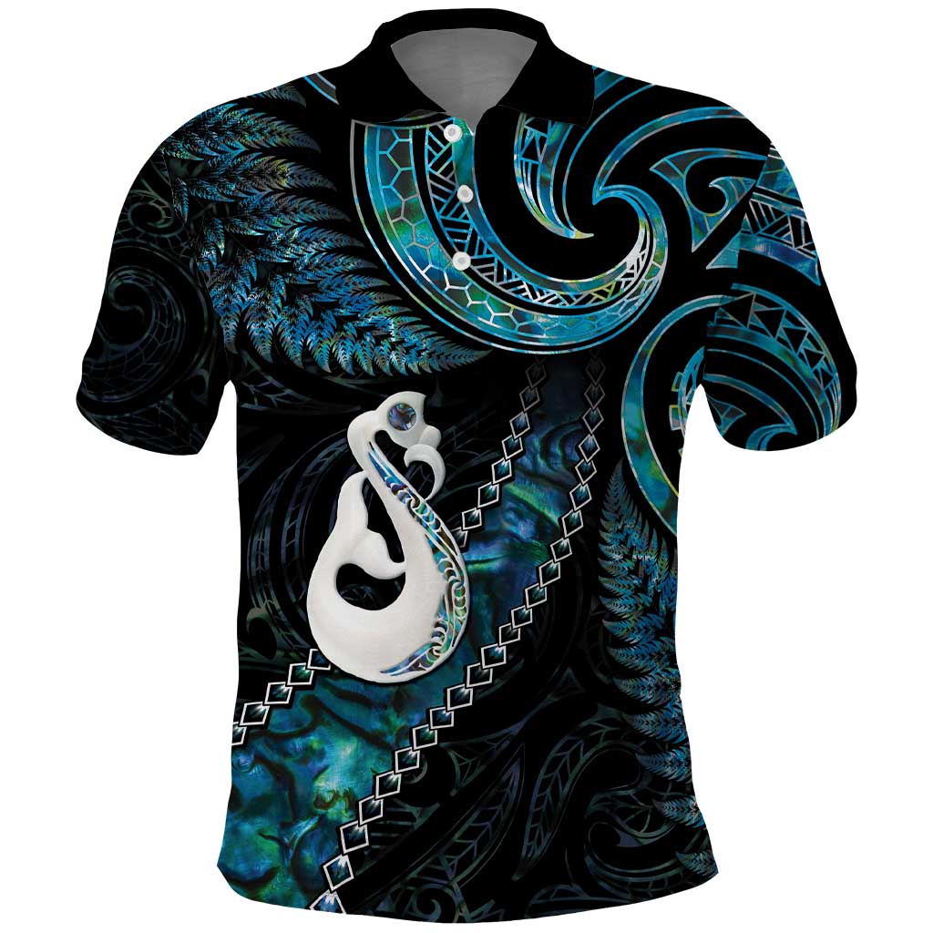 New Zealand Aotearoa Polo Shirt Maori Manaia Paua Shell Glitter Turquoise