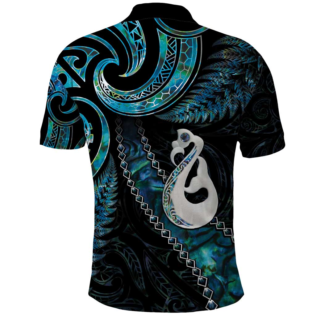 New Zealand Aotearoa Polo Shirt Maori Manaia Paua Shell Glitter Turquoise LT05 - Polynesian Pride
