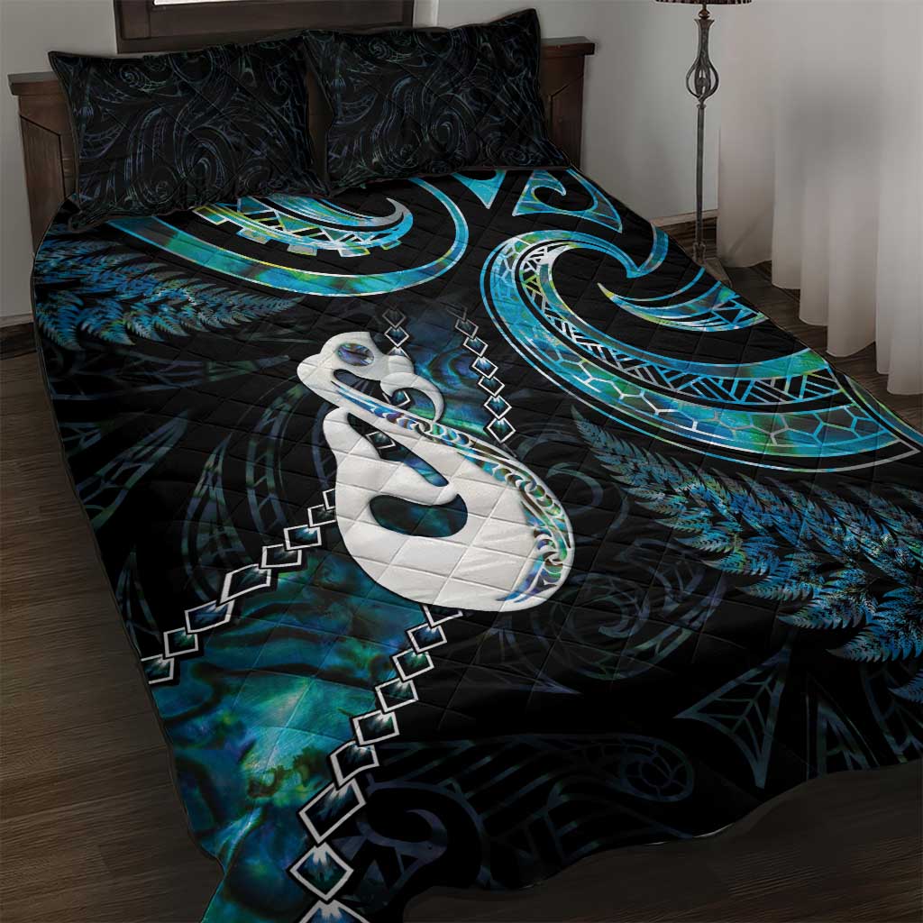 New Zealand Aotearoa Quilt Bed Set Maori Manaia Paua Shell Glitter Turquoise LT05 Turquoise - Polynesian Pride