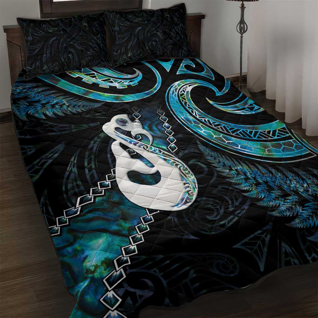 New Zealand Aotearoa Quilt Bed Set Maori Manaia Paua Shell Glitter Turquoise