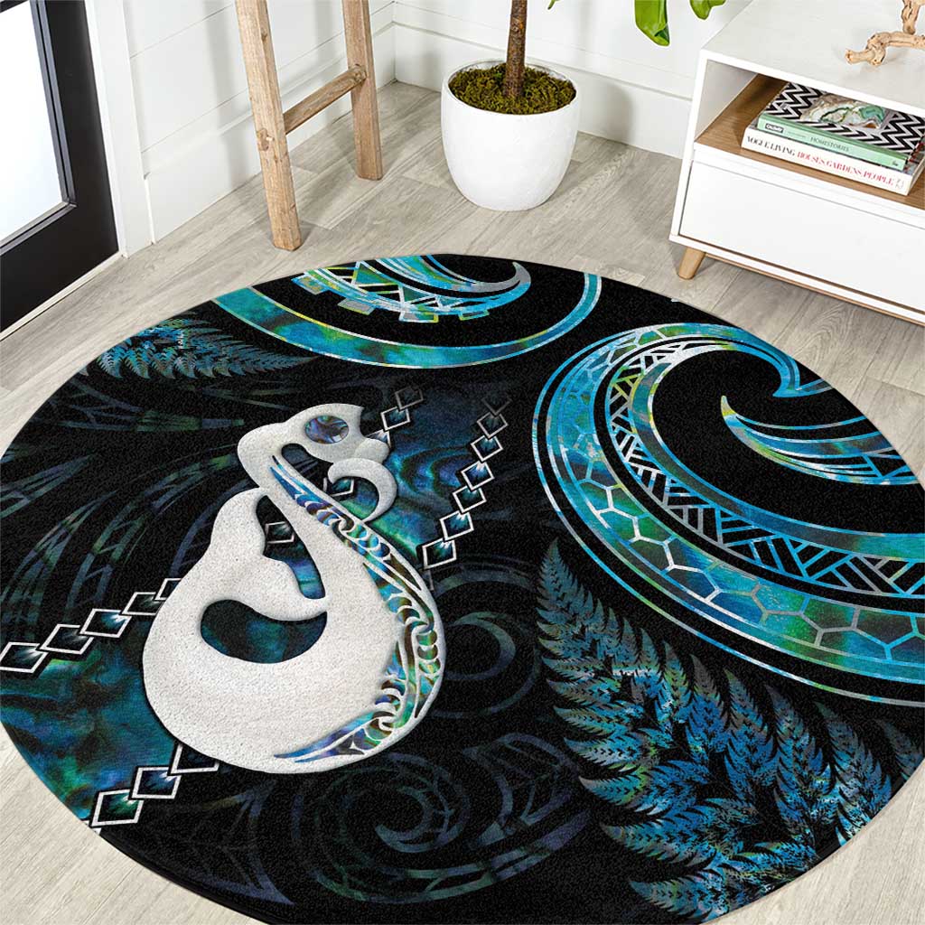 New Zealand Aotearoa Round Carpet Maori Manaia Paua Shell Glitter Turquoise LT05 Turquoise - Polynesian Pride