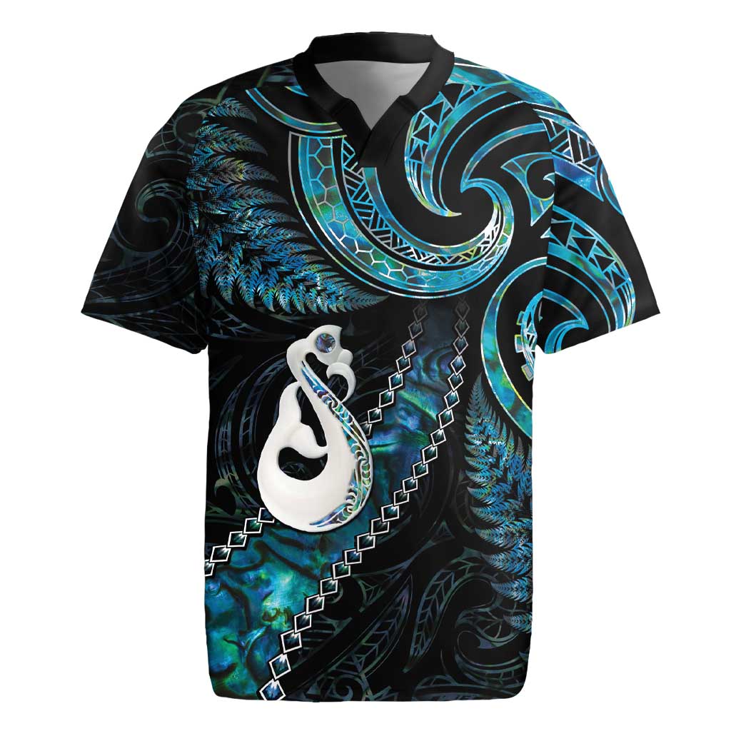 New Zealand Aotearoa Rugby Jersey Maori Manaia Paua Shell Glitter Turquoise LT05 Turquoise - Polynesian Pride