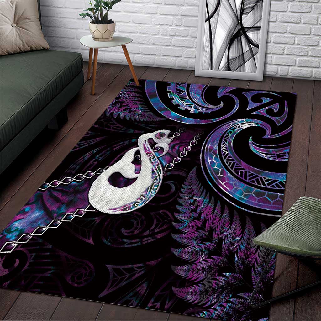 New Zealand Aotearoa Area Rug Maori Manaia Paua Shell Glitter Purple LT05 Purple - Polynesian Pride
