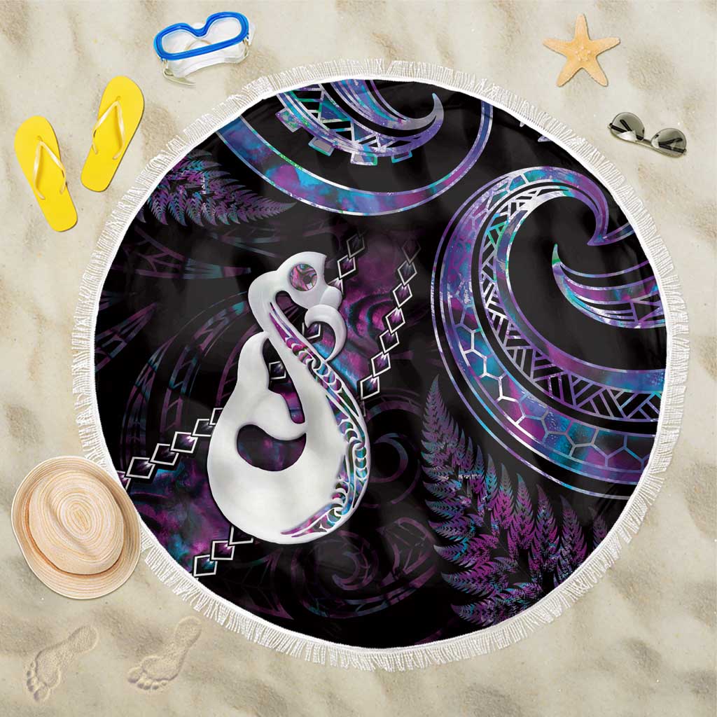 New Zealand Aotearoa Beach Blanket Maori Manaia Paua Shell Glitter Purple LT05 One Size 150cm Purple - Polynesian Pride