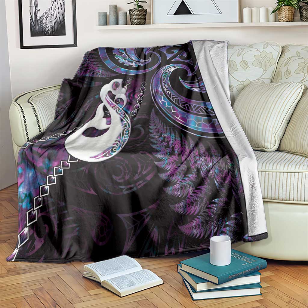 New Zealand Aotearoa Blanket Maori Manaia Paua Shell Glitter Purple LT05 Purple - Polynesian Pride