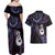 New Zealand Aotearoa Couples Matching Off Shoulder Maxi Dress and Hawaiian Shirt Maori Manaia Paua Shell Glitter Purple