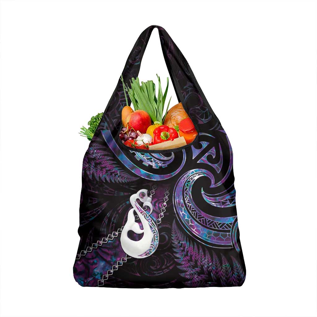 New Zealand Aotearoa Grocery Bag Maori Manaia Paua Shell Glitter Purple LT05 1-pack One Size Purple - Polynesian Pride