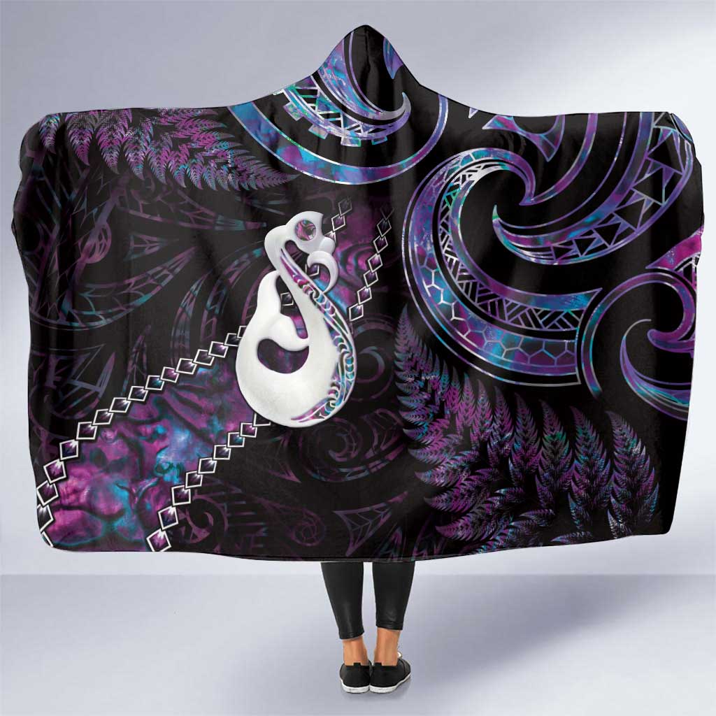 New Zealand Aotearoa Hooded Blanket Maori Manaia Paua Shell Glitter Purple LT05 One Size Purple - Polynesian Pride