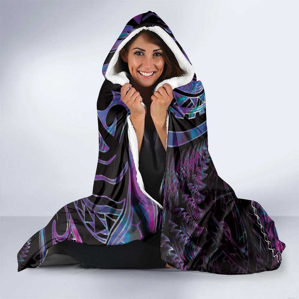 New Zealand Aotearoa Hooded Blanket Maori Manaia Paua Shell Glitter Purple LT05 - Polynesian Pride