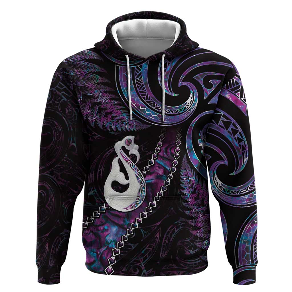 New Zealand Aotearoa Hoodie Maori Manaia Paua Shell Glitter Purple LT05 Pullover Hoodie Purple - Polynesian Pride