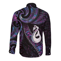 New Zealand Aotearoa Long Sleeve Button Shirt Maori Manaia Paua Shell Glitter Purple LT05 - Polynesian Pride