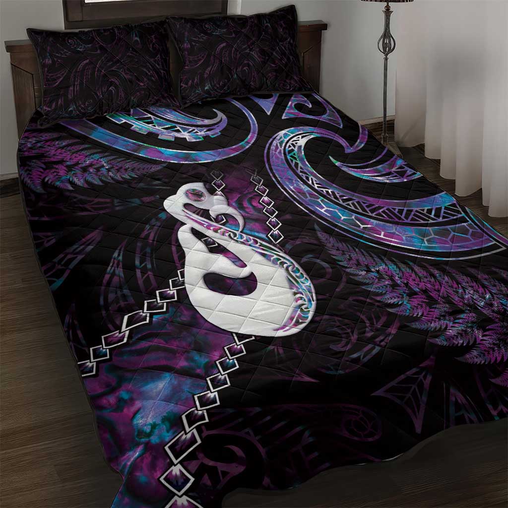 New Zealand Aotearoa Quilt Bed Set Maori Manaia Paua Shell Glitter Purple LT05 Purple - Polynesian Pride