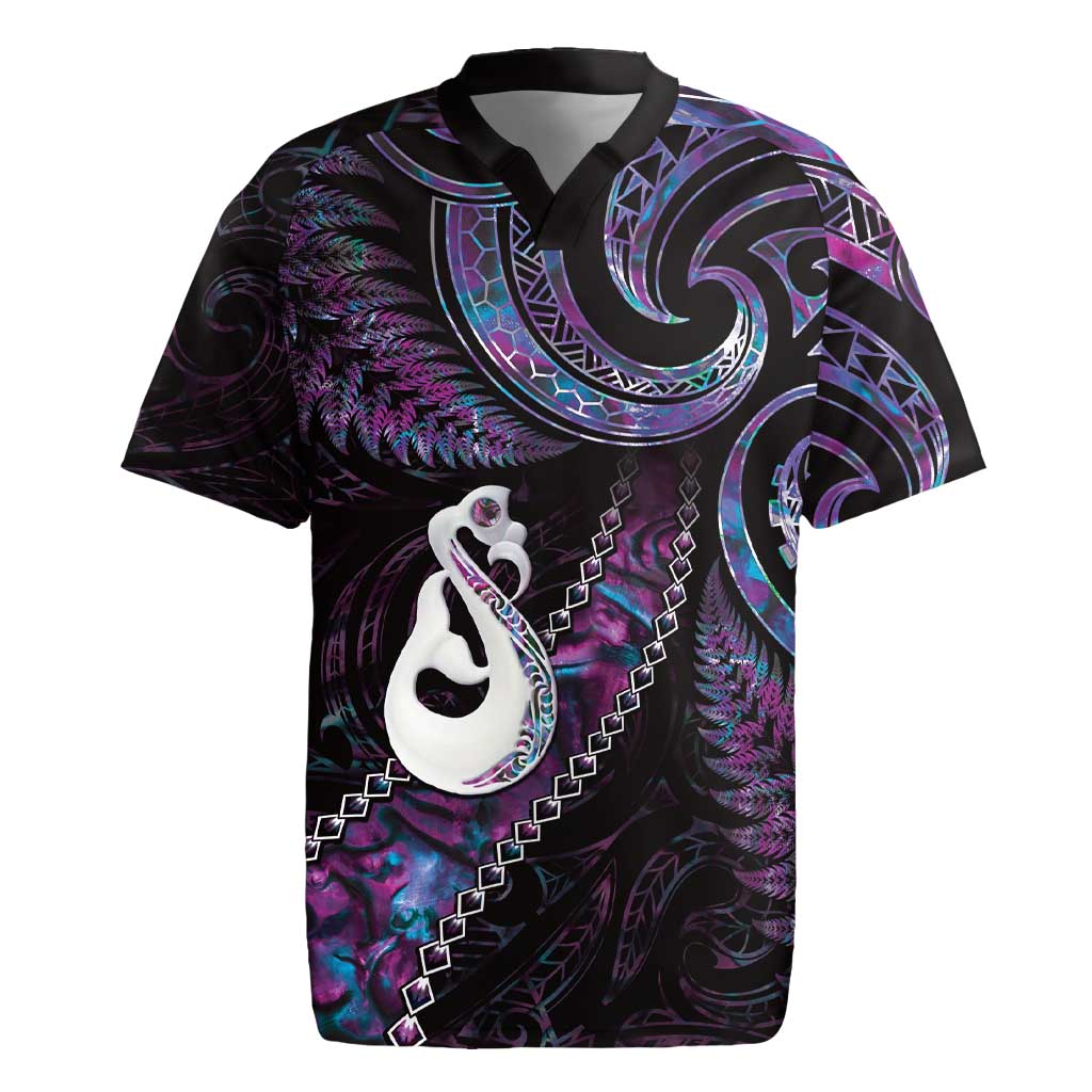 New Zealand Aotearoa Rugby Jersey Maori Manaia Paua Shell Glitter Purple LT05 Purple - Polynesian Pride