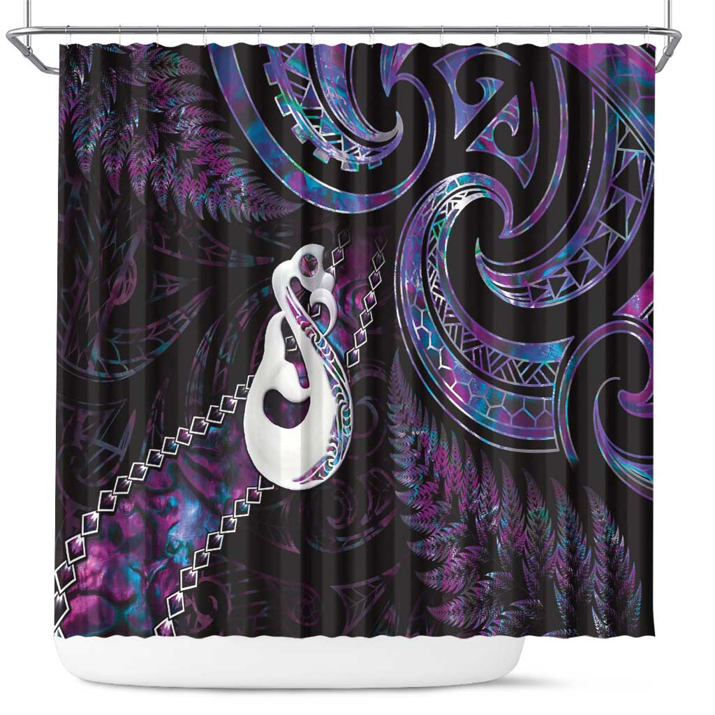 New Zealand Aotearoa Shower Curtain Maori Manaia Paua Shell Glitter Purple LT05 Purple - Polynesian Pride