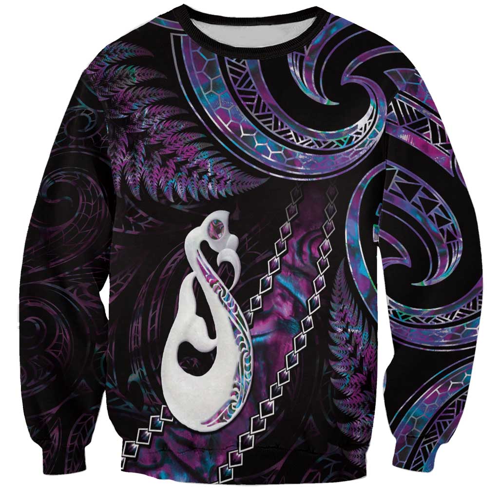 New Zealand Aotearoa Sweatshirt Maori Manaia Paua Shell Glitter Purple LT05 Unisex Purple - Polynesian Pride