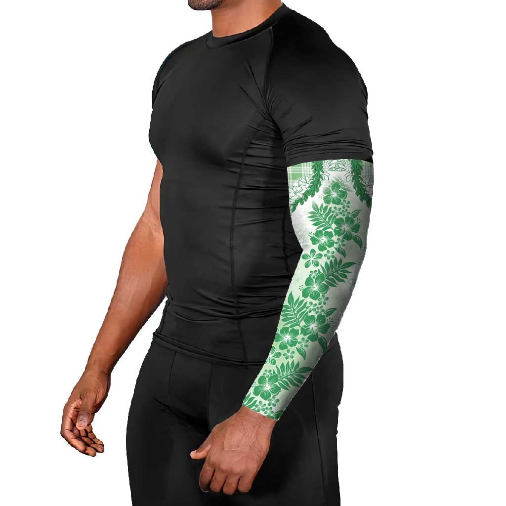Aloha Hawaii Palaka Arm Sleeves Green Plumeria Lei LT05 - Polynesian Pride