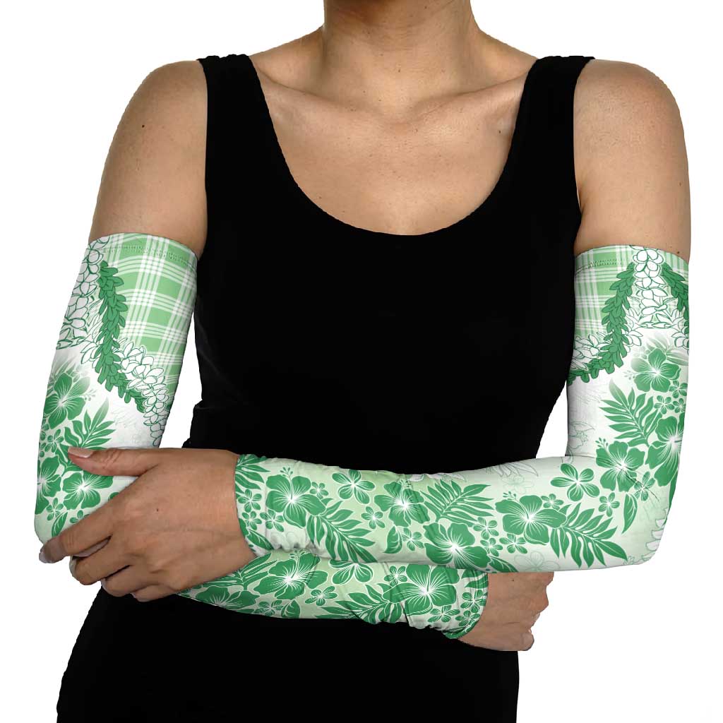 Aloha Hawaii Palaka Arm Sleeves Green Plumeria Lei LT05 - Polynesian Pride
