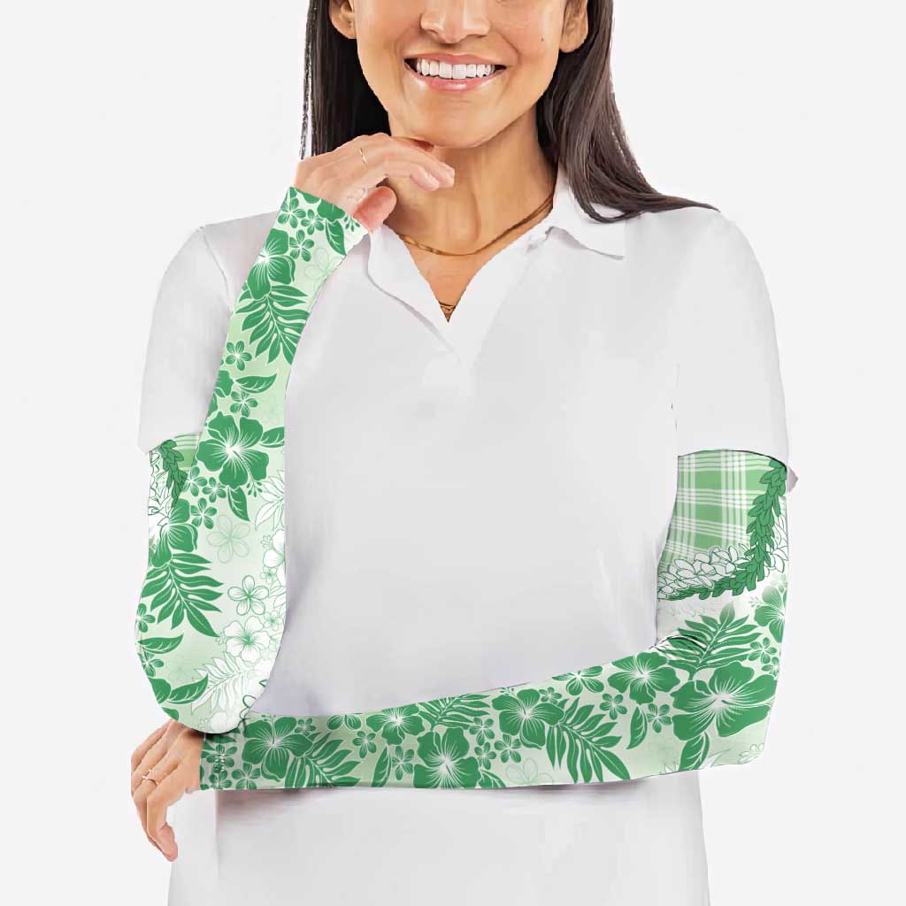 Aloha Hawaii Palaka Arm Sleeves Green Plumeria Lei LT05 - Polynesian Pride