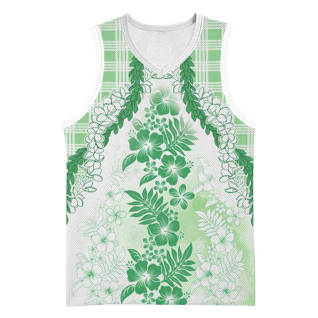 Aloha Hawaii Palaka Basketball Jersey Green Plumeria Lei LT05 Unisex Green - Polynesian Pride