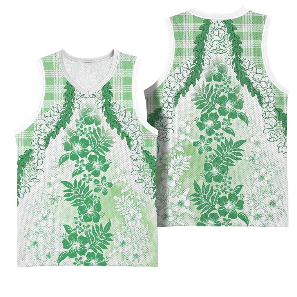 Aloha Hawaii Palaka Basketball Jersey Green Plumeria Lei LT05 - Polynesian Pride