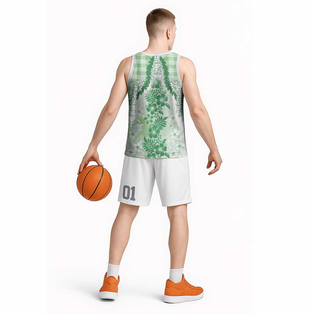Aloha Hawaii Palaka Basketball Jersey Green Plumeria Lei LT05 - Polynesian Pride