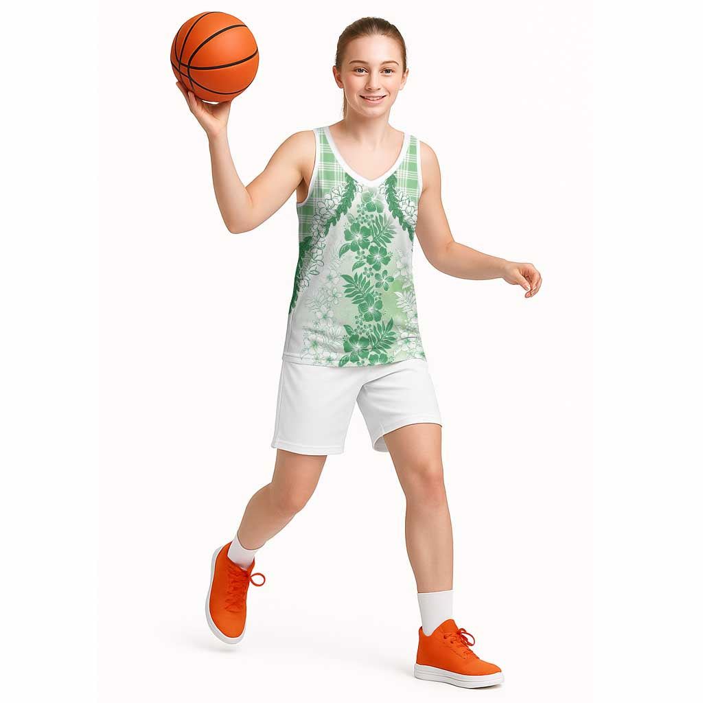Aloha Hawaii Palaka Basketball Jersey Green Plumeria Lei LT05 - Polynesian Pride