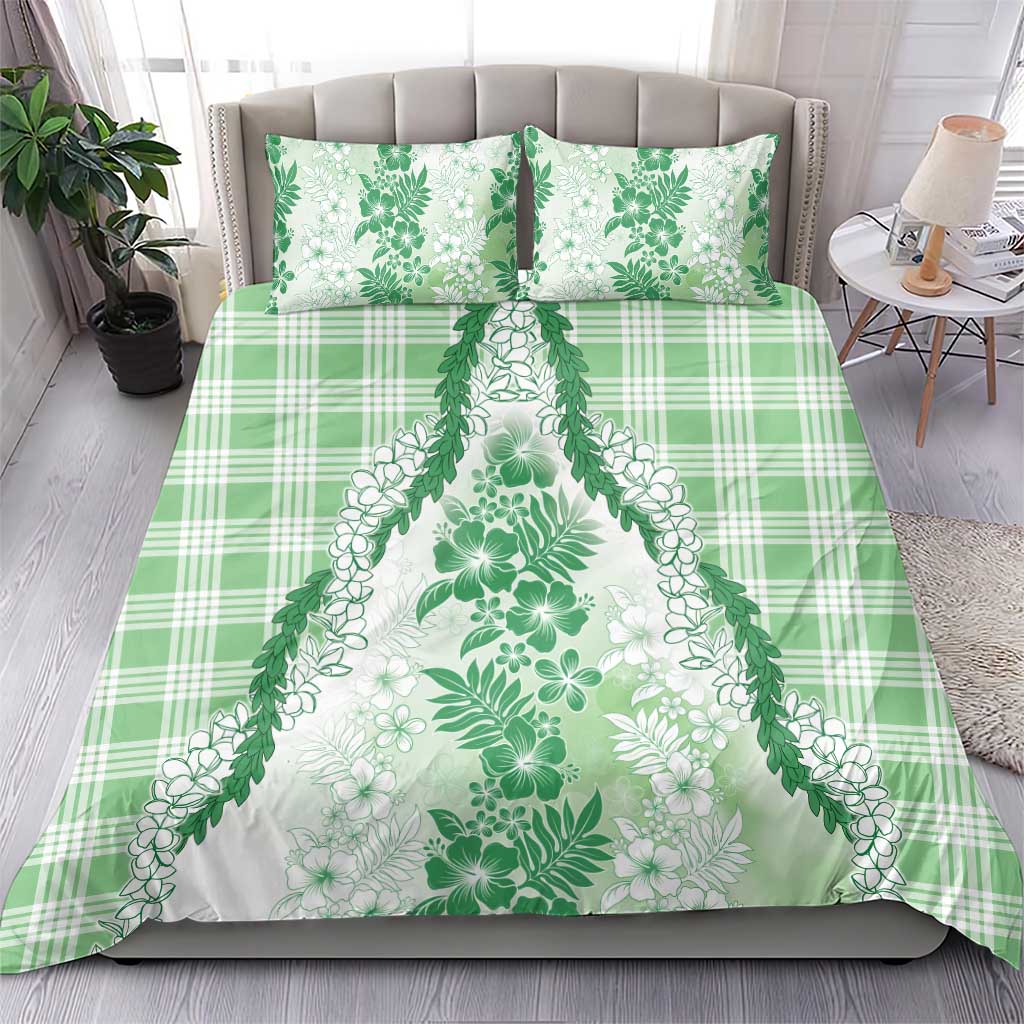 Aloha Hawaii Palaka Bedding Set Green Plumeria Lei LT05 - Polynesian Pride
