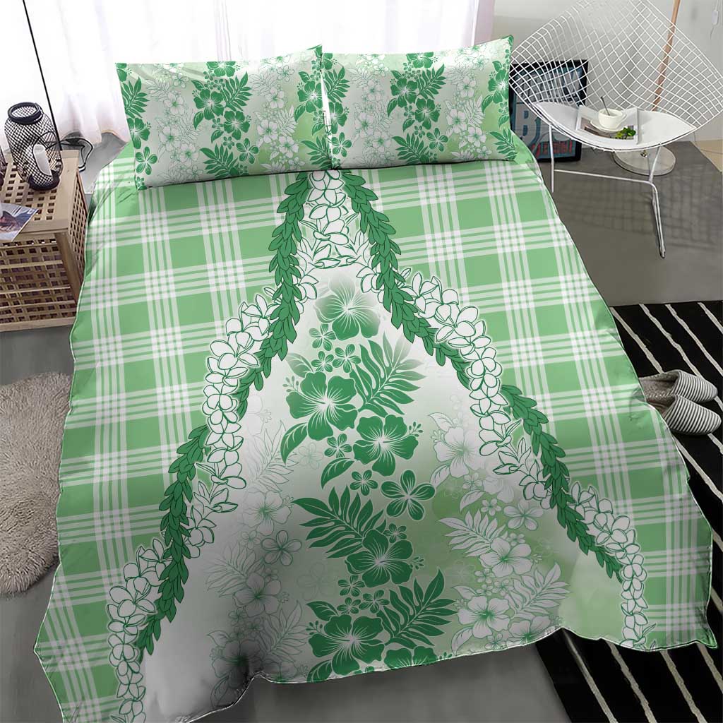 Aloha Hawaii Palaka Bedding Set Green Plumeria Lei LT05 - Polynesian Pride