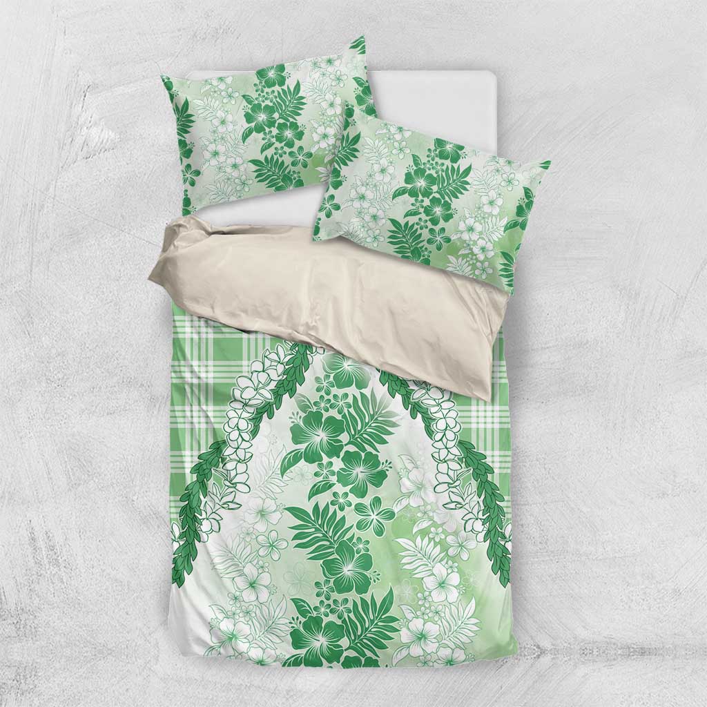 Aloha Hawaii Palaka Bedding Set Green Plumeria Lei LT05 US Twin 172cm x 218cm Green - Polynesian Pride