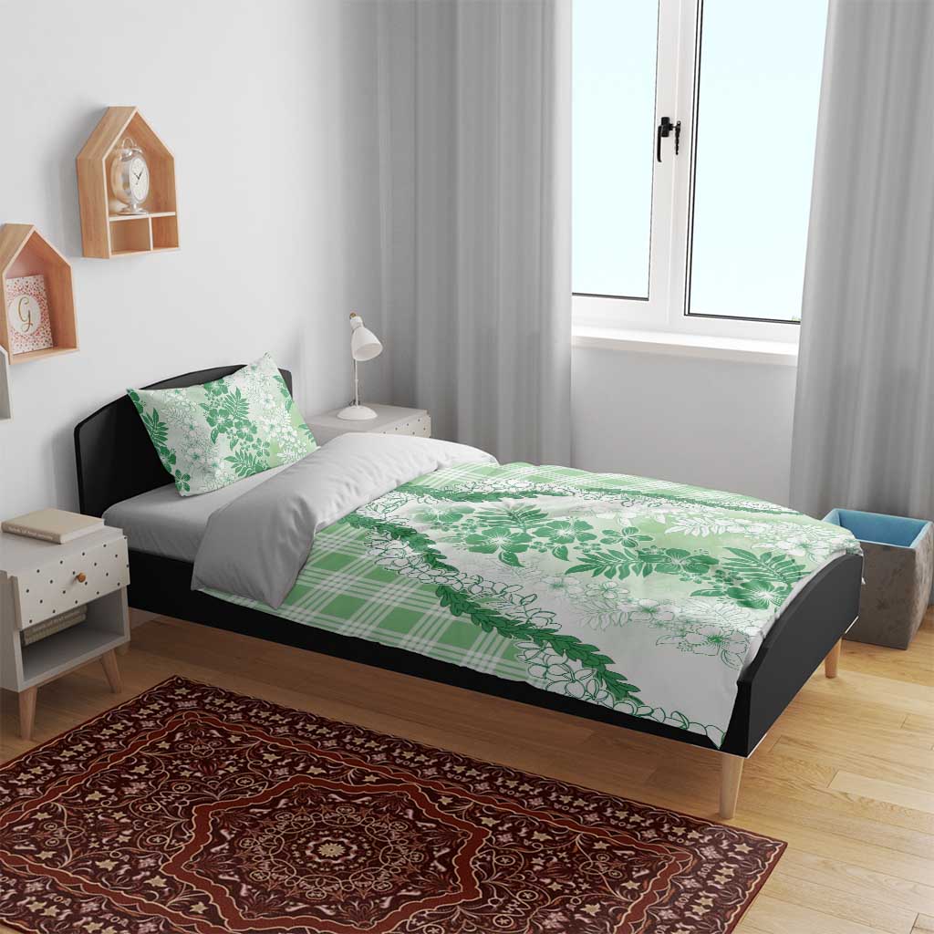 Aloha Hawaii Palaka Bedding Set Green Plumeria Lei LT05 - Polynesian Pride