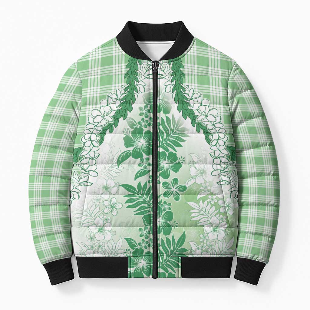 Aloha Hawaii Palaka Bomber Puffer Jacket Green Plumeria Lei LT05 Unisex Green - Polynesian Pride