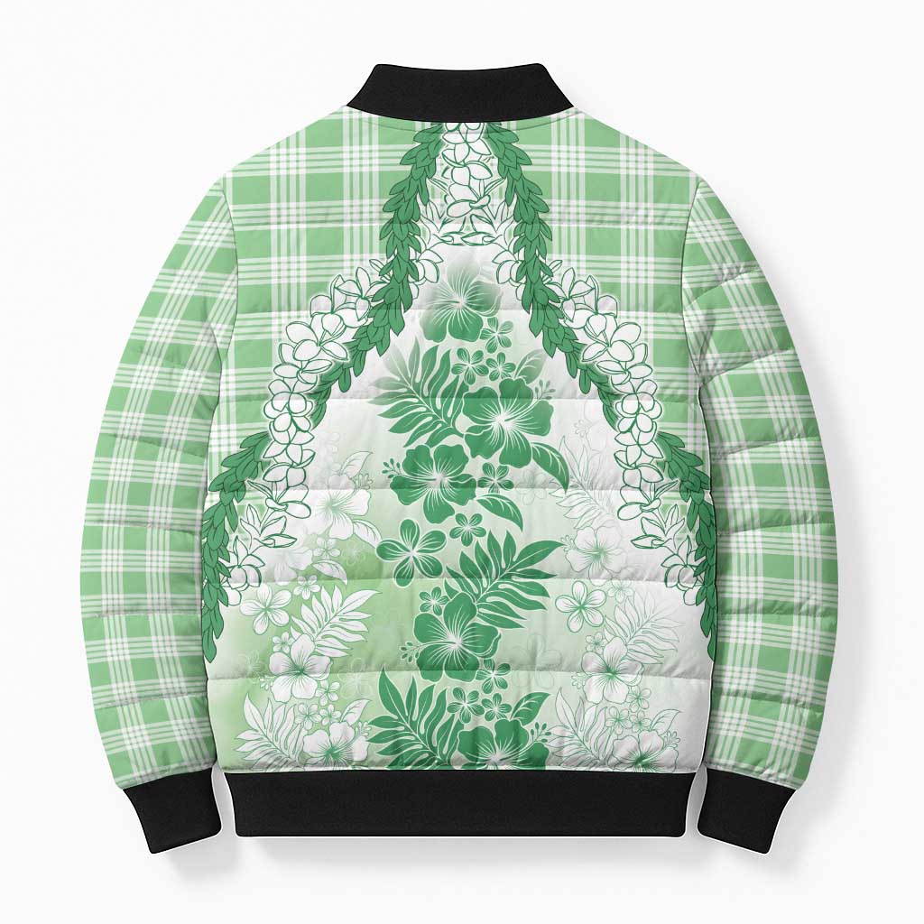 Aloha Hawaii Palaka Bomber Puffer Jacket Green Plumeria Lei LT05 - Polynesian Pride