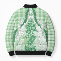 Aloha Hawaii Palaka Bomber Puffer Jacket Green Plumeria Lei LT05 - Polynesian Pride