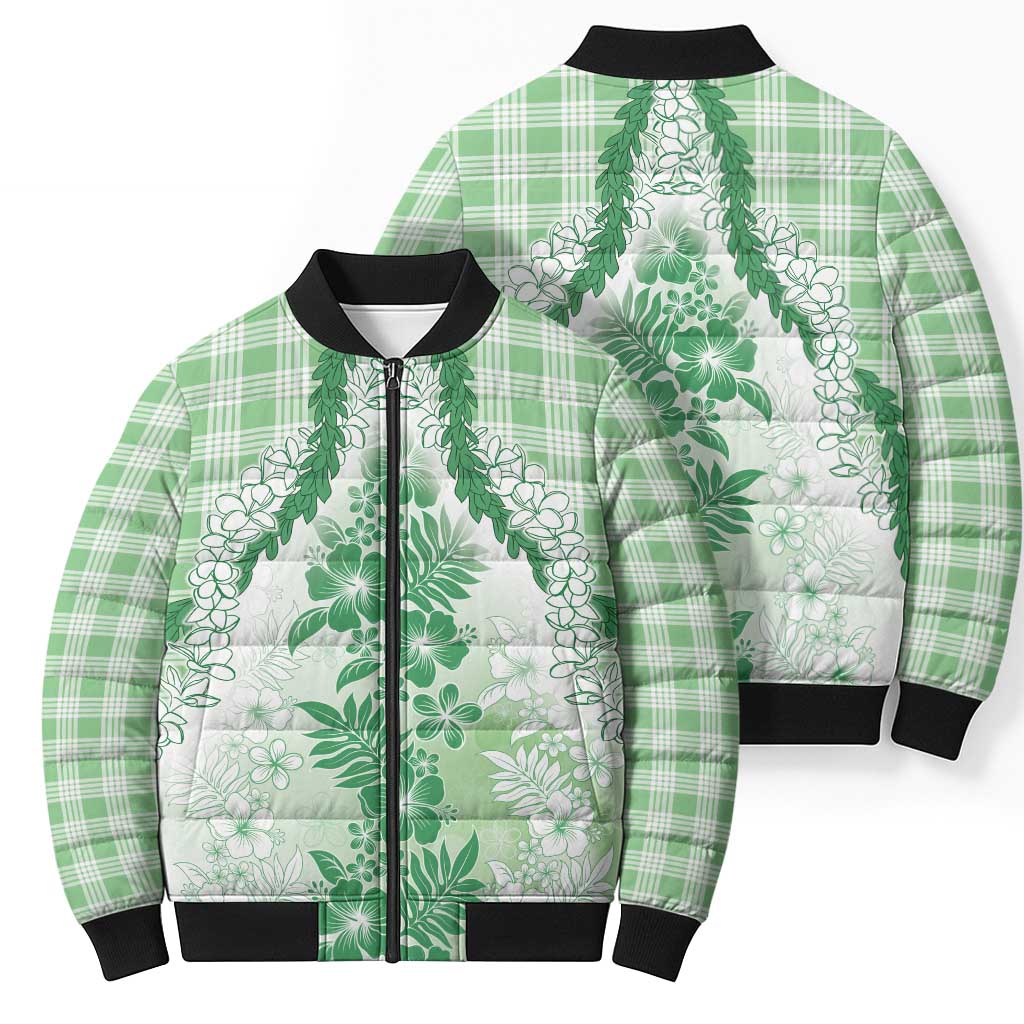 Aloha Hawaii Palaka Bomber Puffer Jacket Green Plumeria Lei LT05 - Polynesian Pride