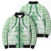 Aloha Hawaii Palaka Bomber Puffer Jacket Green Plumeria Lei LT05 - Polynesian Pride